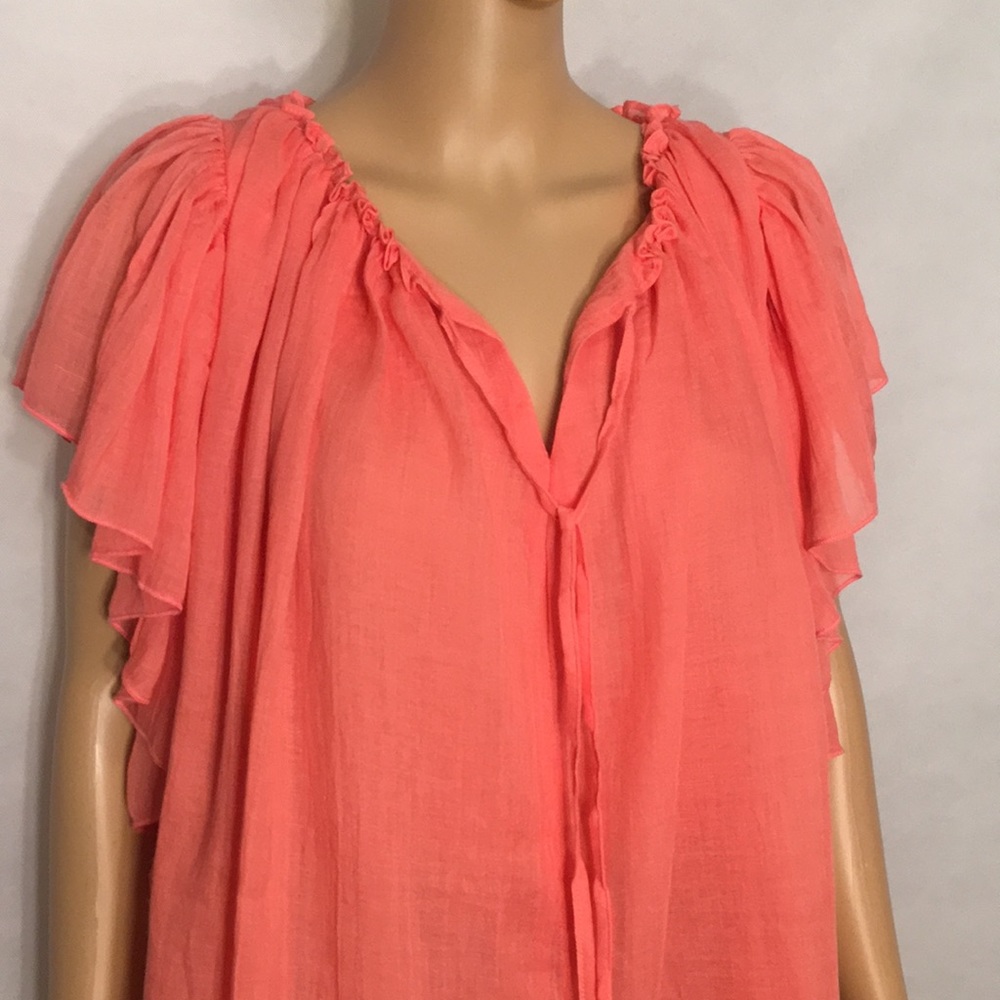 NWT loveriche Coral Flutter Sleeve Top Tie Front - Picture 13 of 16